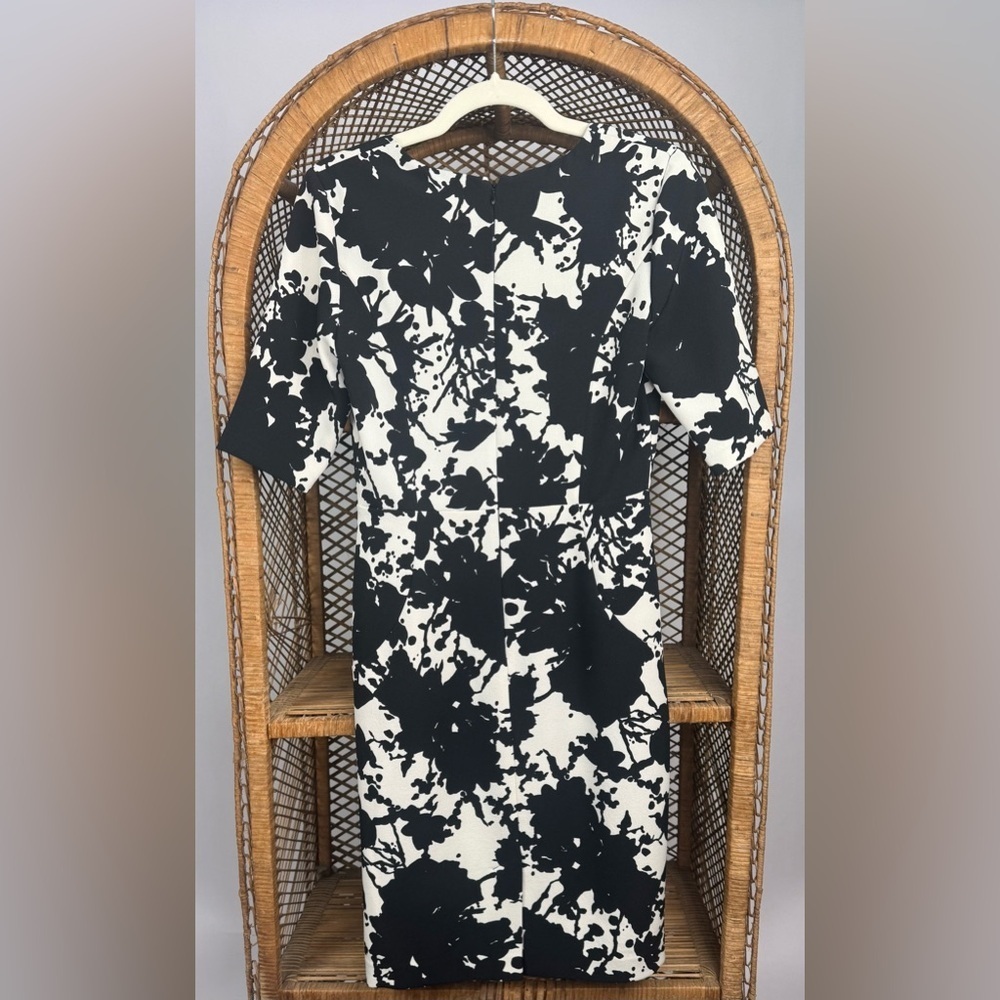 Saks Fifth Ave Black Label Floral Sheath Dress Size 4 Black White - Picture 3 of 5
